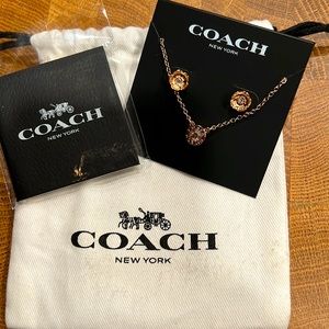 COACH Open Circle Necklace And Tea Rose Stud Earrings Set